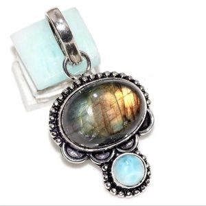 #278 Larimar & Fiery Labradorite Handcrafted Pendant NWOT